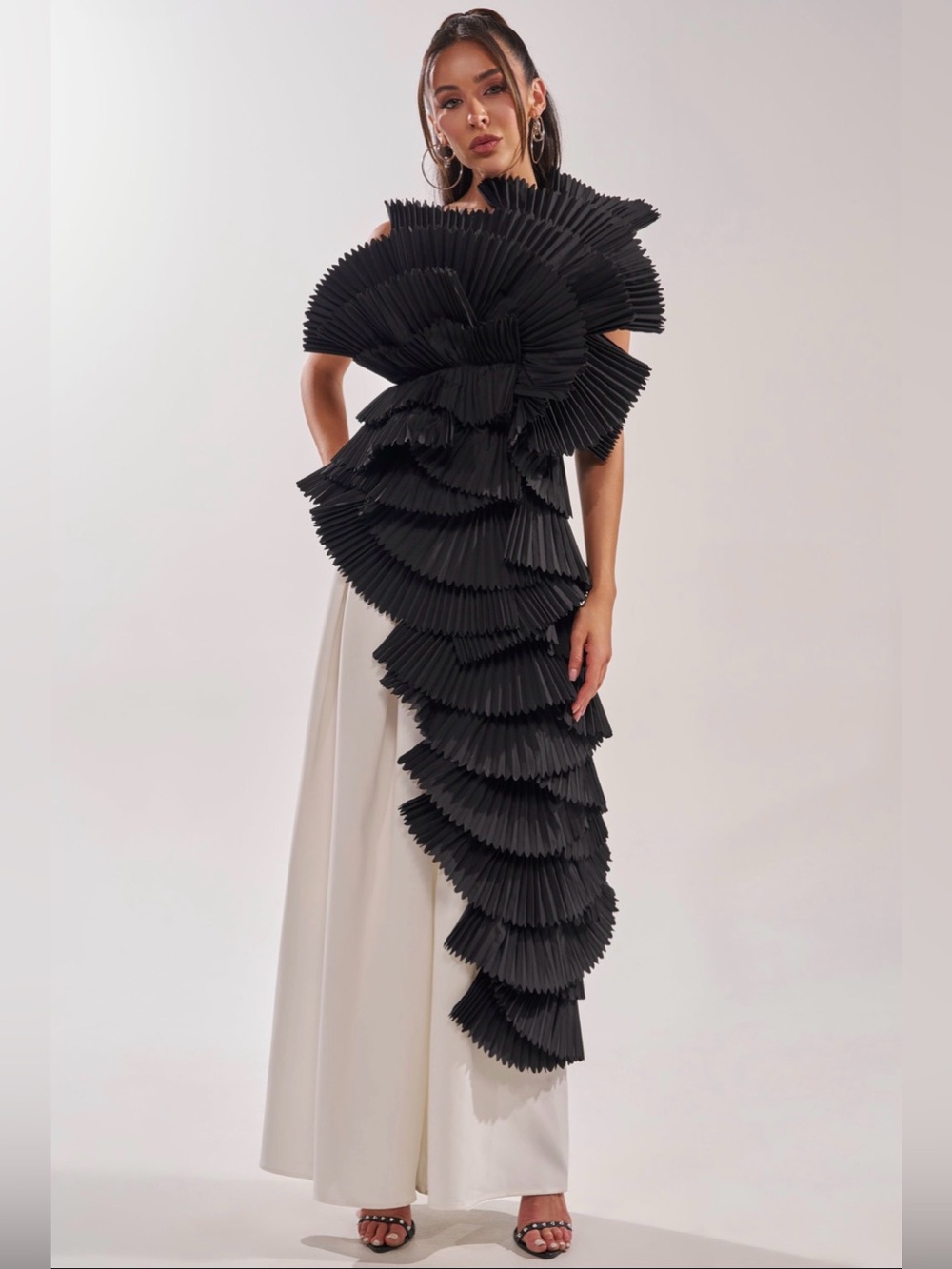 Black Sculptural Pleated Top